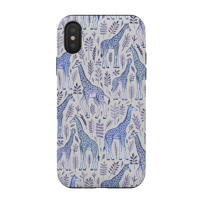iPhone Xs / X StrongFit Little Giraffes in Blue, Purple and Grey by Micklyn Le Feuvre