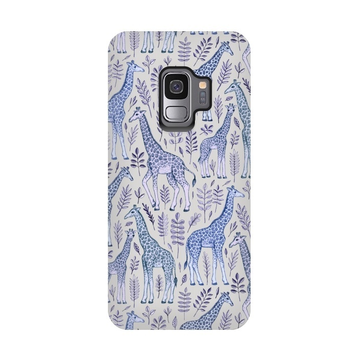 Galaxy S9 StrongFit Little Giraffes in Blue, Purple and Grey by Micklyn Le Feuvre