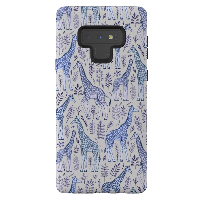 Galaxy Note 9 StrongFit Little Giraffes in Blue, Purple and Grey by Micklyn Le Feuvre