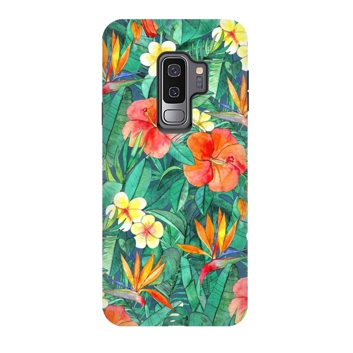 Galaxy S9 plus StrongFit Classic Tropical Garden in Watercolor by Micklyn Le Feuvre