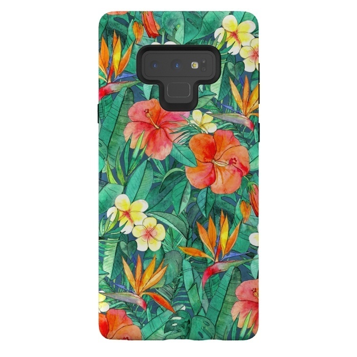 Galaxy Note 9 StrongFit Classic Tropical Garden in Watercolor by Micklyn Le Feuvre