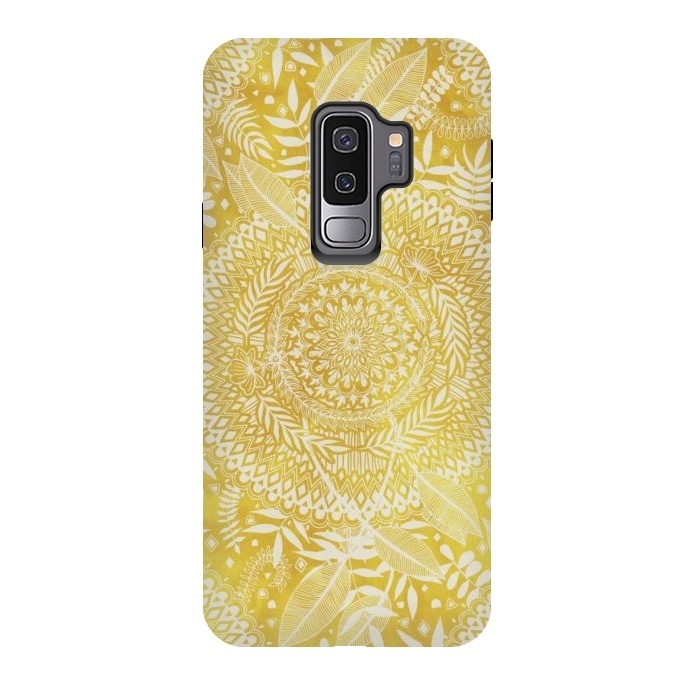 Galaxy S9 plus StrongFit Medallion Pattern in Mustard and Cream by Micklyn Le Feuvre