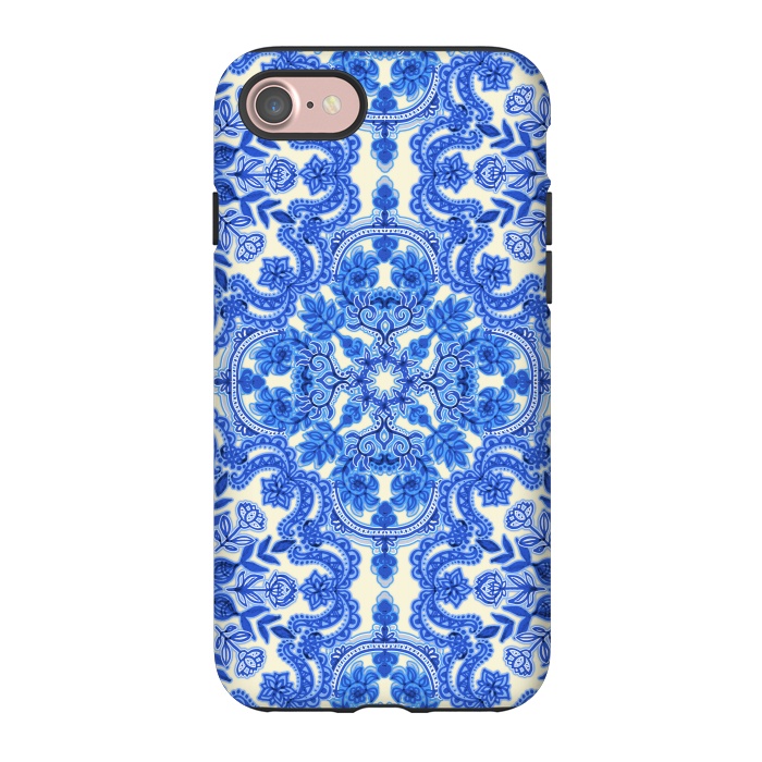 iPhone 7 StrongFit Cobalt Blue and China White Folk Art Pattern by Micklyn Le Feuvre