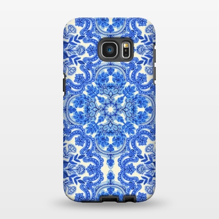 Galaxy S7 EDGE StrongFit Cobalt Blue and China White Folk Art Pattern by Micklyn Le Feuvre