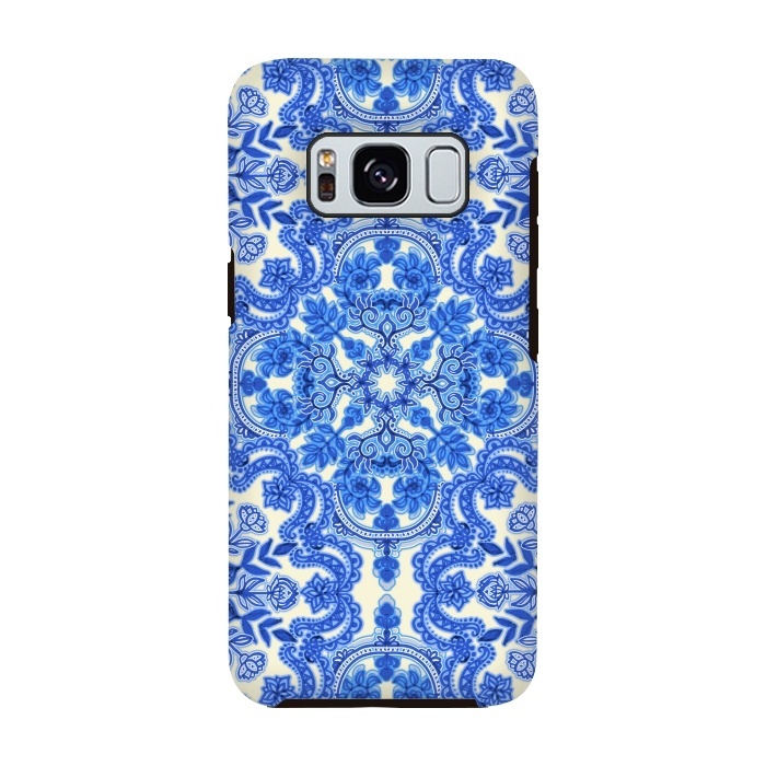 Galaxy S8 StrongFit Cobalt Blue and China White Folk Art Pattern by Micklyn Le Feuvre