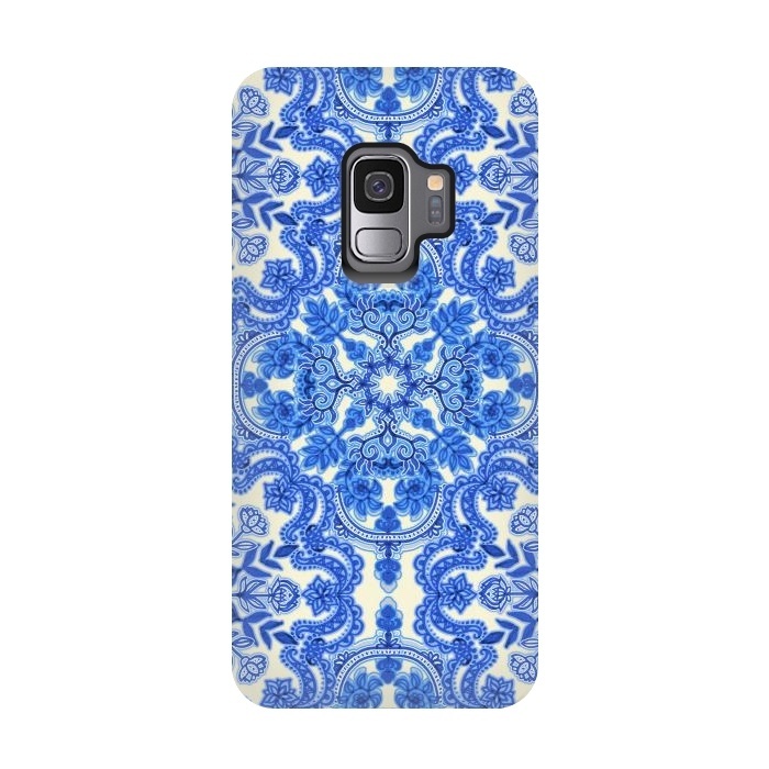 Galaxy S9 StrongFit Cobalt Blue and China White Folk Art Pattern by Micklyn Le Feuvre