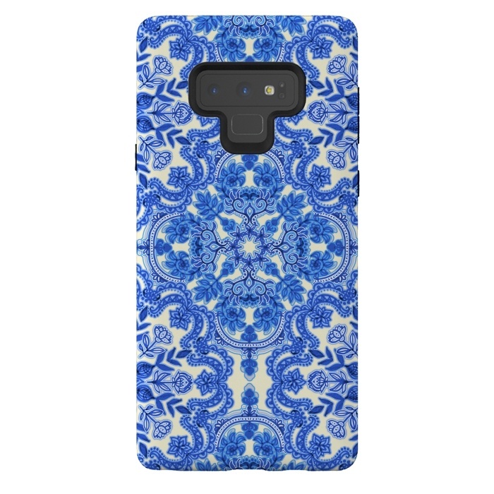 Galaxy Note 9 StrongFit Cobalt Blue and China White Folk Art Pattern by Micklyn Le Feuvre