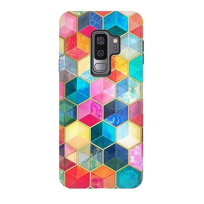Galaxy S9 plus StrongFit Crystal Bohemian Honeycomb Cubes by Micklyn Le Feuvre