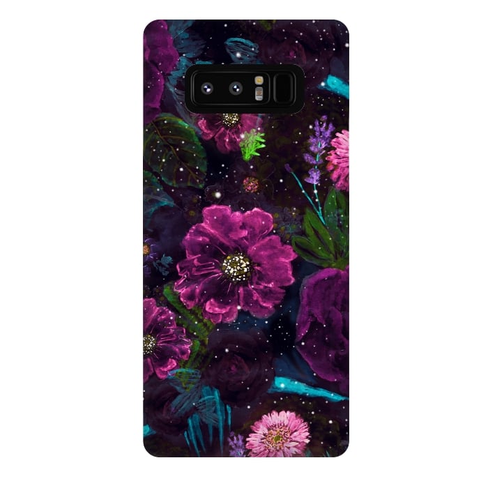 Galaxy Note 8 StrongFit Whimsical Watercolor night garden floral hand paint  by InovArts
