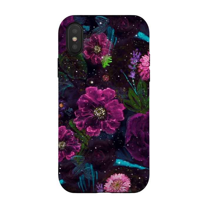 iPhone Xs / X StrongFit Whimsical Watercolor night garden floral hand paint  by InovArts