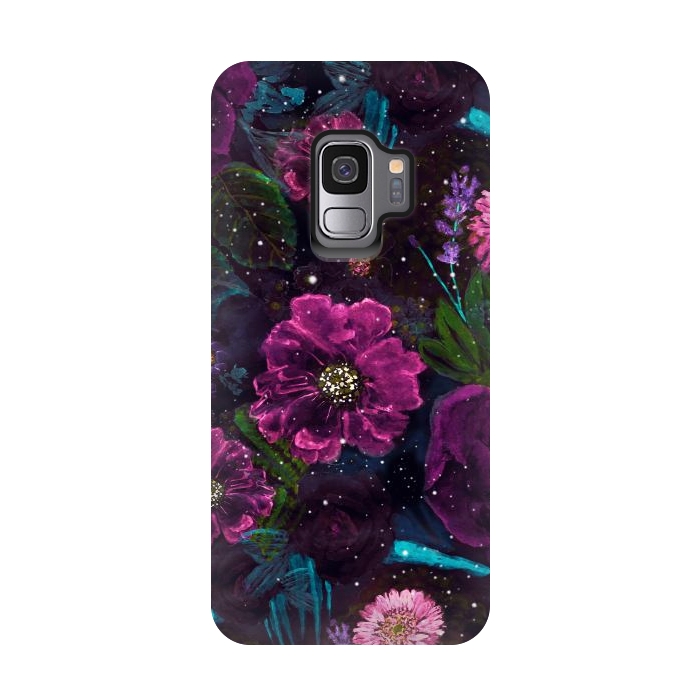 Galaxy S9 StrongFit Whimsical Watercolor night garden floral hand paint  by InovArts