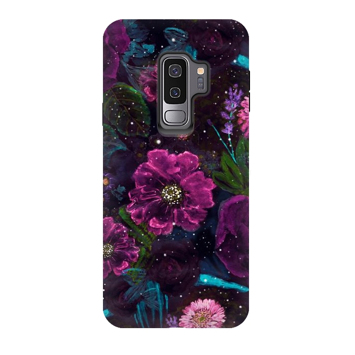 Galaxy S9 plus StrongFit Whimsical Watercolor night garden floral hand paint  by InovArts