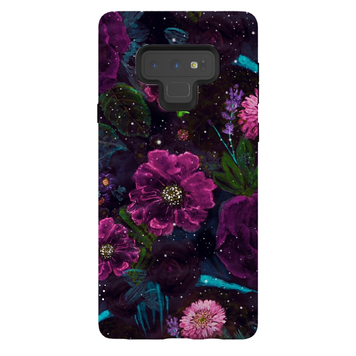 Galaxy Note 9 StrongFit Whimsical Watercolor night garden floral hand paint  by InovArts