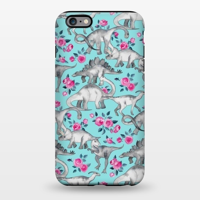 iPhone 6/6s plus StrongFit Dinosaurs and Roses on Turquoise by Micklyn Le Feuvre