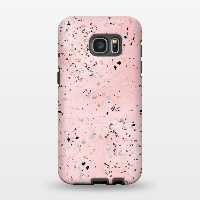 Galaxy S7 EDGE StrongFit Blush and gold marble terrazzo design by InovArts