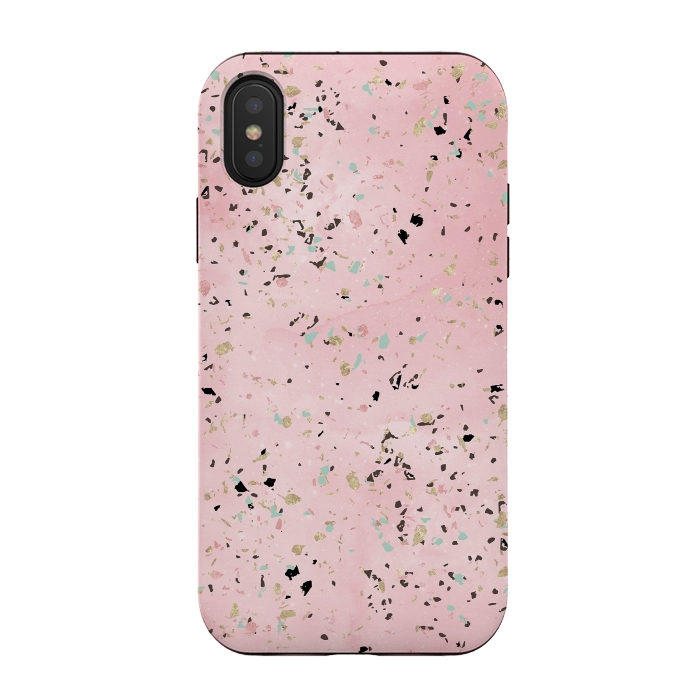 iPhone Xs / X StrongFit Blush and gold marble terrazzo design by InovArts