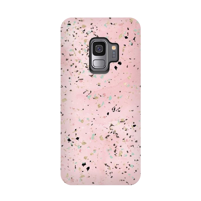 Galaxy S9 StrongFit Blush and gold marble terrazzo design by InovArts
