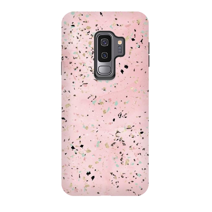 Galaxy S9 plus StrongFit Blush and gold marble terrazzo design by InovArts