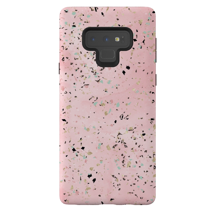 Galaxy Note 9 StrongFit Blush and gold marble terrazzo design by InovArts