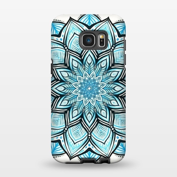Galaxy S7 EDGE StrongFit Turquoise Tribal Mandala on White by Micklyn Le Feuvre
