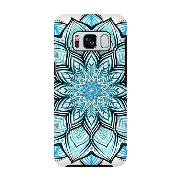 Galaxy S8 StrongFit Turquoise Tribal Mandala on White by Micklyn Le Feuvre