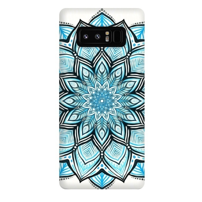 Galaxy Note 8 StrongFit Turquoise Tribal Mandala on White by Micklyn Le Feuvre