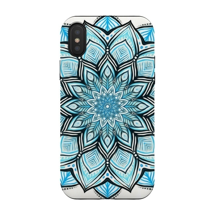 iPhone Xs / X StrongFit Turquoise Tribal Mandala on White by Micklyn Le Feuvre