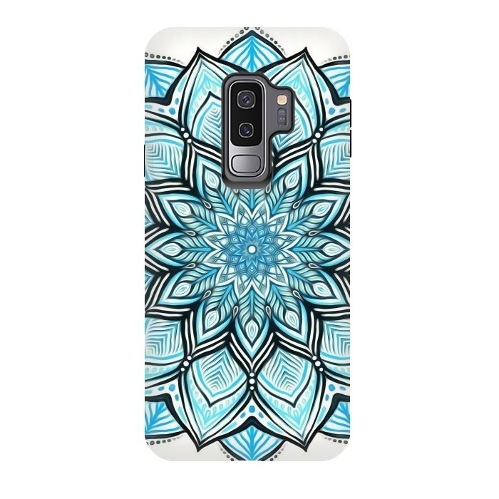 Galaxy S9 plus StrongFit Turquoise Tribal Mandala on White by Micklyn Le Feuvre