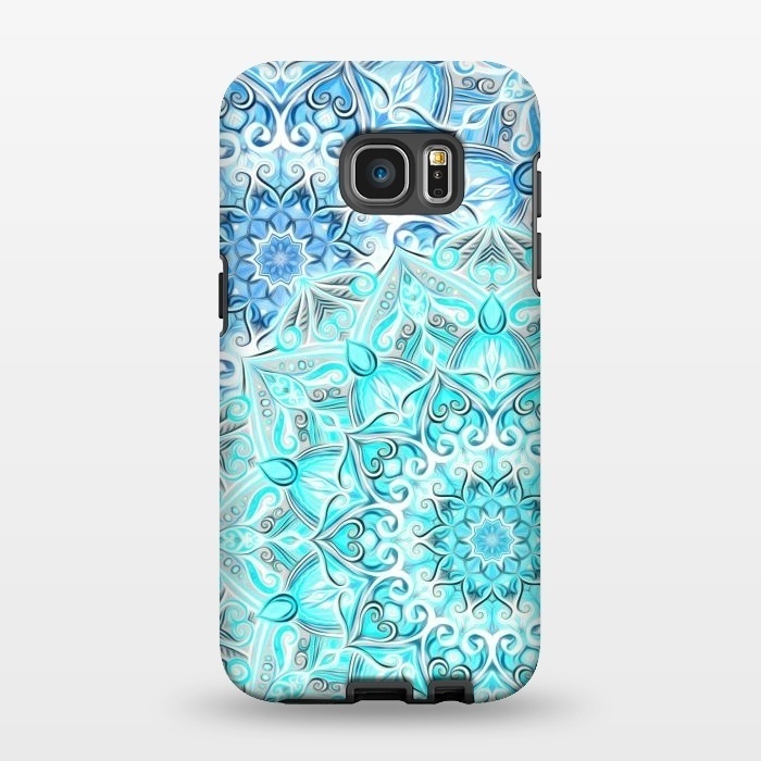 Galaxy S7 EDGE StrongFit Frosted Mandalas in Aqua and Blue by Micklyn Le Feuvre