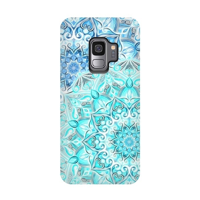 Galaxy S9 StrongFit Frosted Mandalas in Aqua and Blue by Micklyn Le Feuvre