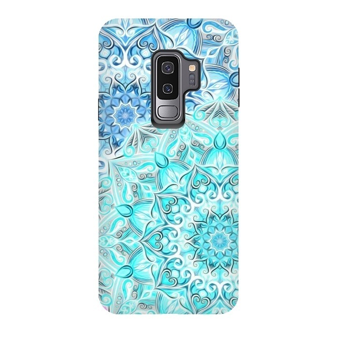 Galaxy S9 plus StrongFit Frosted Mandalas in Aqua and Blue by Micklyn Le Feuvre