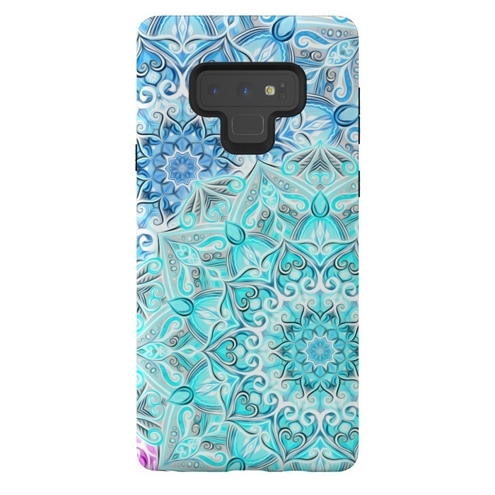 Galaxy Note 9 StrongFit Frosted Mandalas in Aqua and Blue by Micklyn Le Feuvre