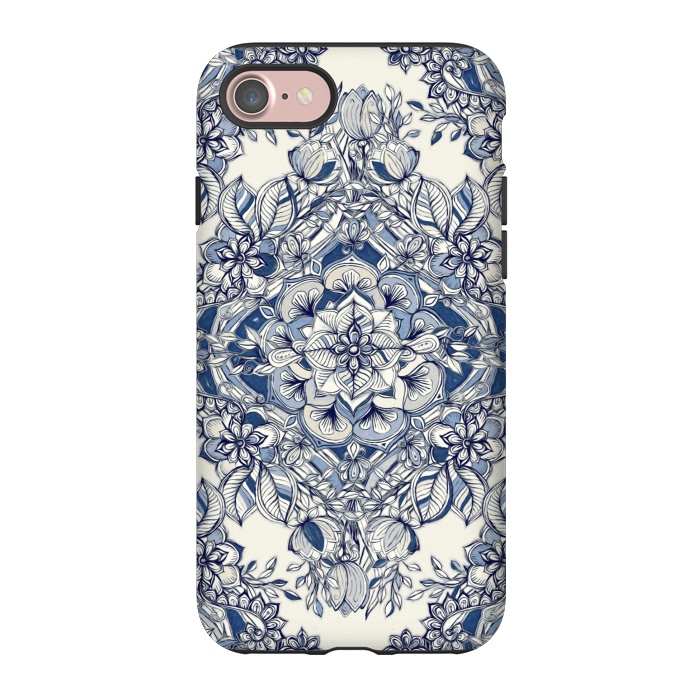 iPhone 7 StrongFit Floral Diamond Doodle in Dark Blue and Cream by Micklyn Le Feuvre