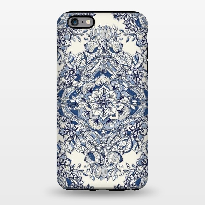 iPhone 6/6s plus StrongFit Floral Diamond Doodle in Dark Blue and Cream by Micklyn Le Feuvre