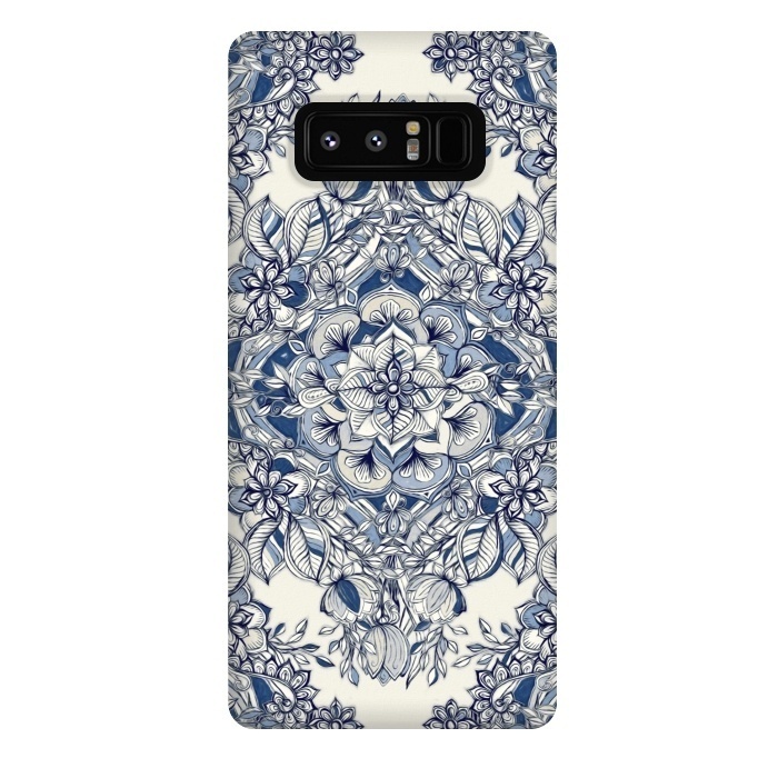 Galaxy Note 8 StrongFit Floral Diamond Doodle in Dark Blue and Cream by Micklyn Le Feuvre