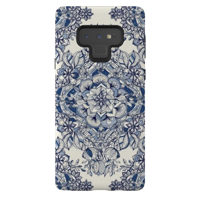Galaxy Note 9 StrongFit Floral Diamond Doodle in Dark Blue and Cream by Micklyn Le Feuvre