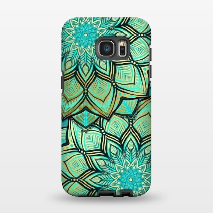 Galaxy S7 EDGE StrongFit Emerald and Teal Gilded Mandala by Micklyn Le Feuvre
