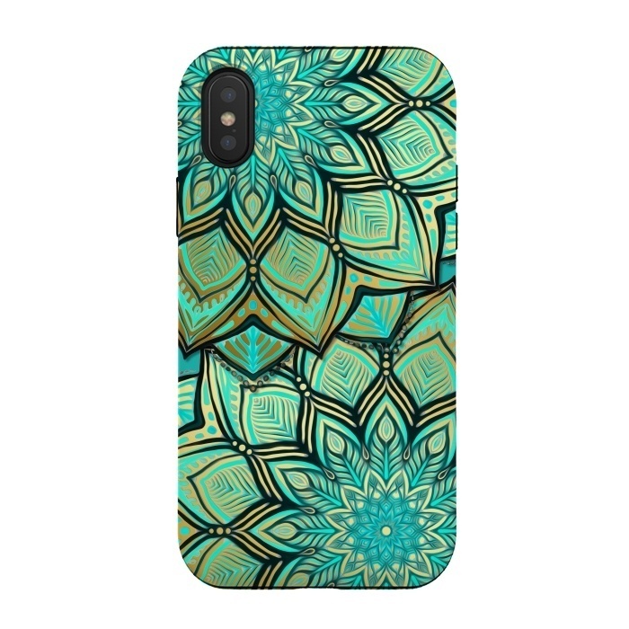 iPhone Xs / X StrongFit Emerald and Teal Gilded Mandala by Micklyn Le Feuvre