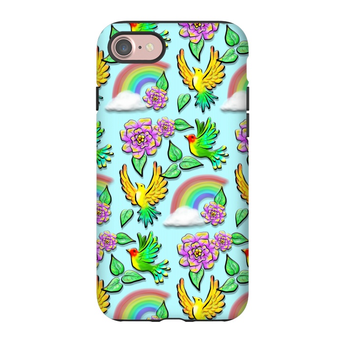 iPhone 7 StrongFit Birds Flowers and Rainbows Doodle Pattern by BluedarkArt