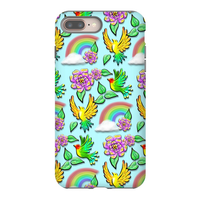iPhone 7 plus StrongFit Birds Flowers and Rainbows Doodle Pattern by BluedarkArt