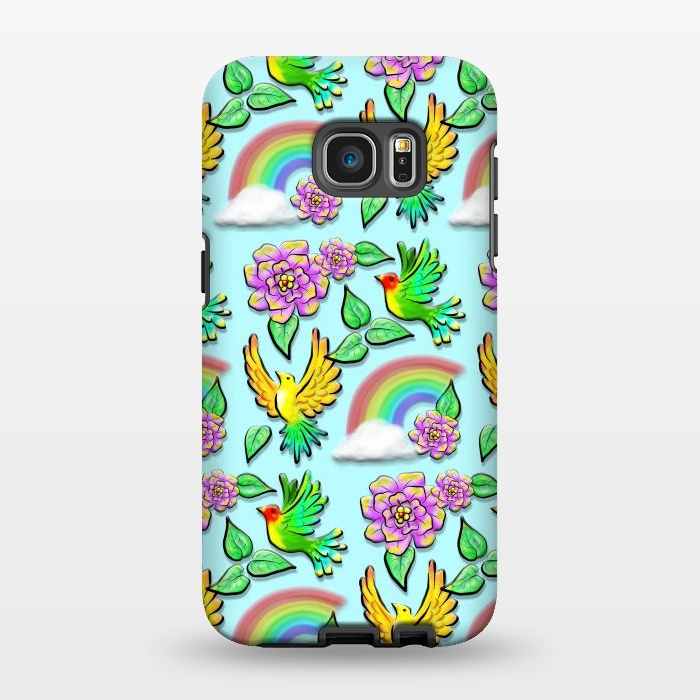 Galaxy S7 EDGE StrongFit Birds Flowers and Rainbows Doodle Pattern by BluedarkArt