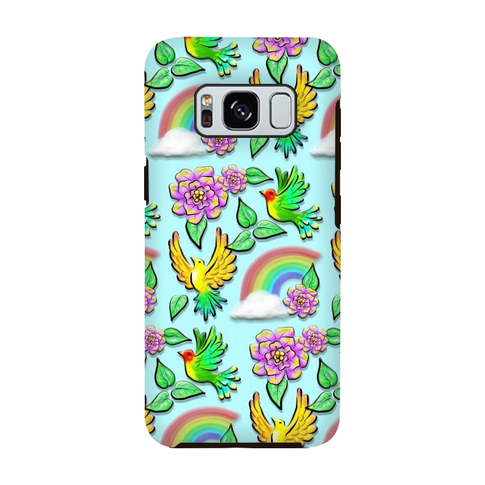 Galaxy S8 StrongFit Birds Flowers and Rainbows Doodle Pattern by BluedarkArt