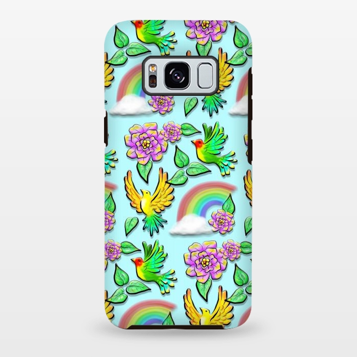 Galaxy S8 plus StrongFit Birds Flowers and Rainbows Doodle Pattern by BluedarkArt