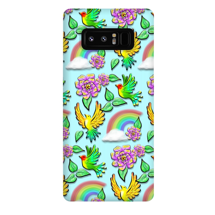 Galaxy Note 8 StrongFit Birds Flowers and Rainbows Doodle Pattern by BluedarkArt