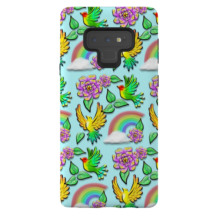 Galaxy Note 9 StrongFit Birds Flowers and Rainbows Doodle Pattern by BluedarkArt