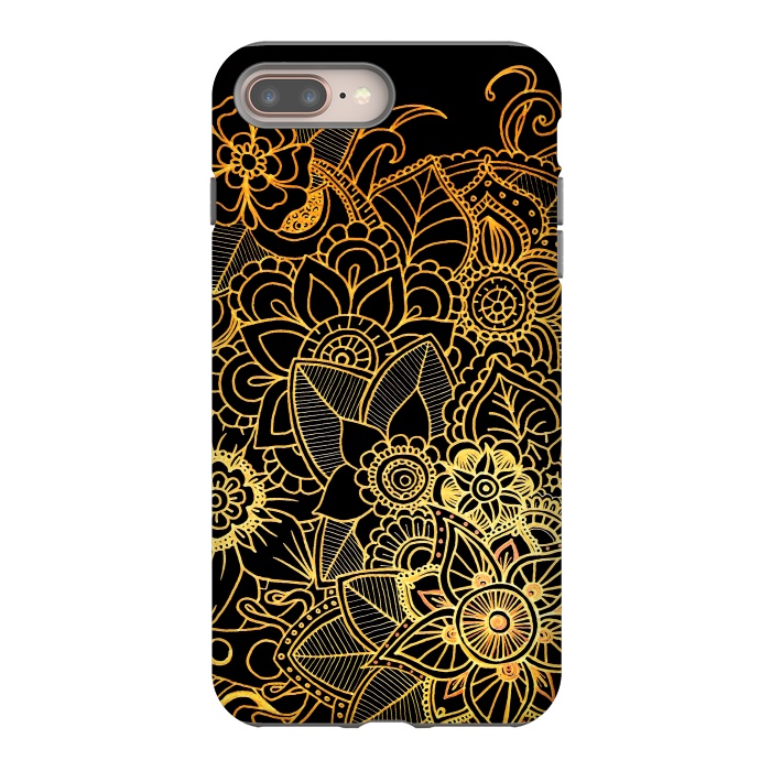 iPhone 7 plus StrongFit Floral Doodle Gold G523 by Medusa GraphicArt