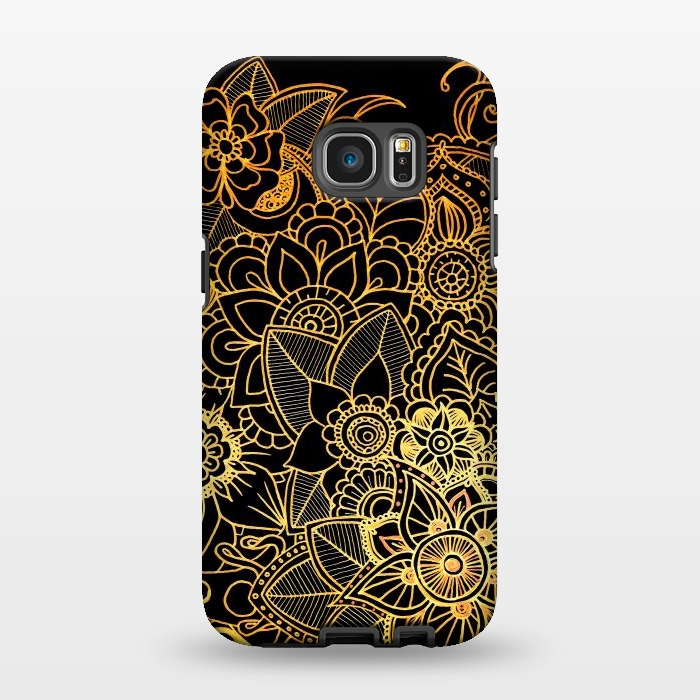 Galaxy S7 EDGE StrongFit Floral Doodle Gold G523 by Medusa GraphicArt