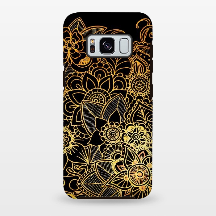 Galaxy S8 plus StrongFit Floral Doodle Gold G523 by Medusa GraphicArt
