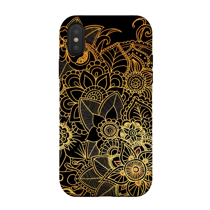 iPhone Xs / X StrongFit Floral Doodle Gold G523 by Medusa GraphicArt