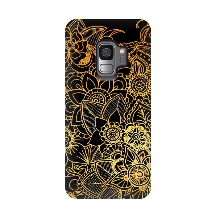 Galaxy S9 StrongFit Floral Doodle Gold G523 by Medusa GraphicArt